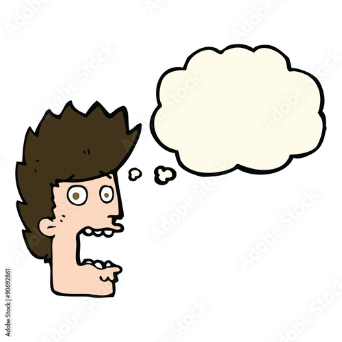 cartoon terrified man with thought bubble
