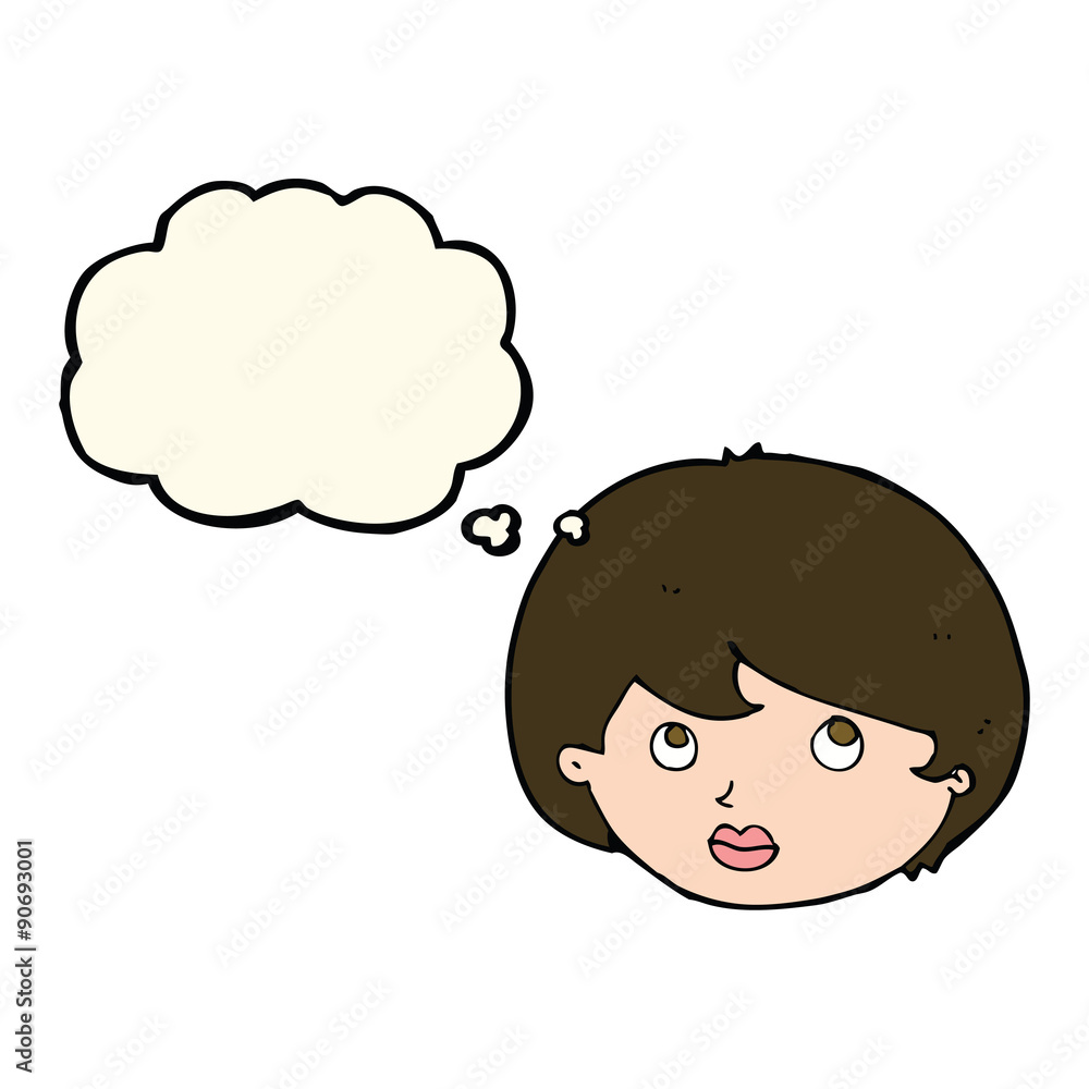 cartoon female face looking upwards with thought bubble cartoon female face looking upwards with thought bubble
