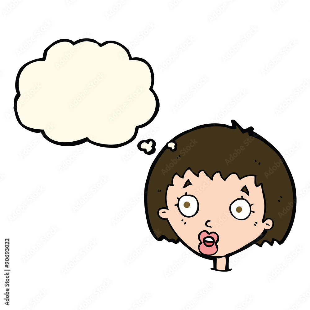 cartoon surprised female face with thought bubble cartoon surprised female face with thought bubble