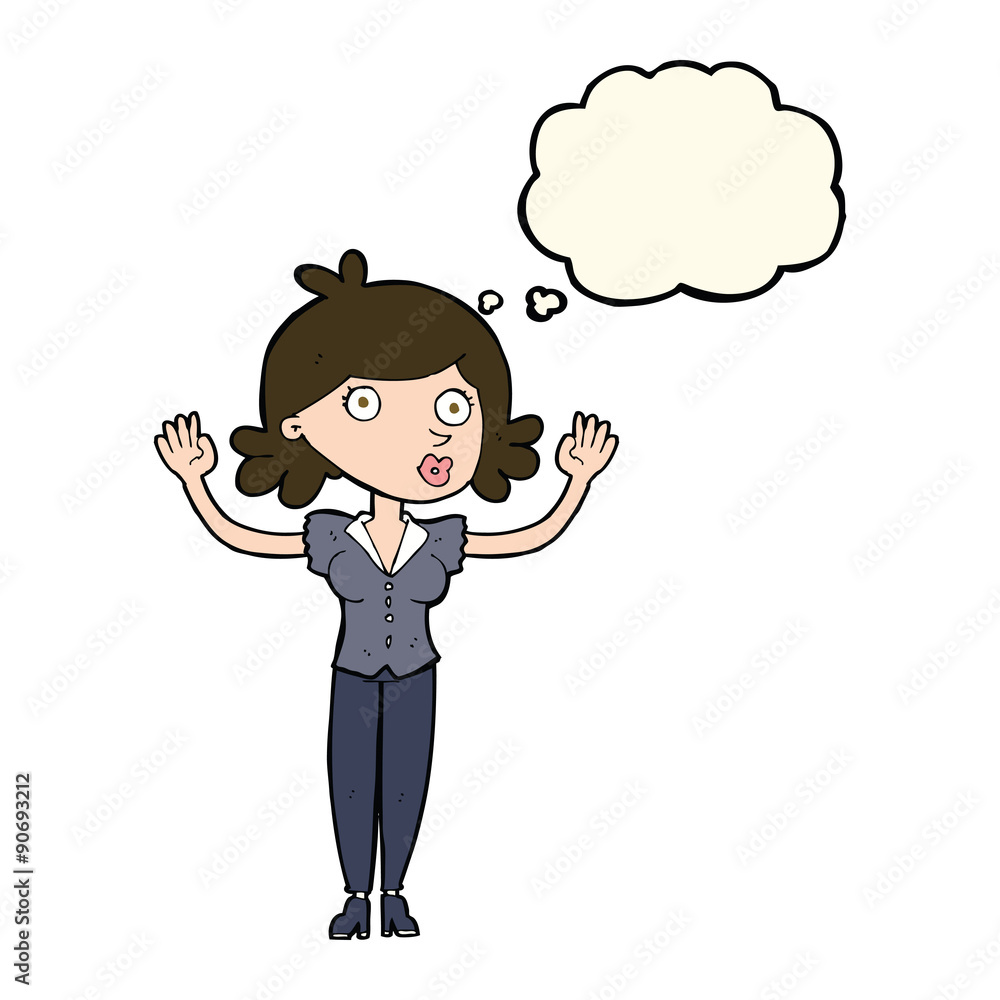 cartoon woman surrendering with thought bubble cartoon woman surrendering with thought bubble