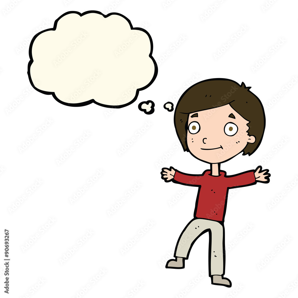cartoon excited boy with thought bubble cartoon excited boy with thought bubble