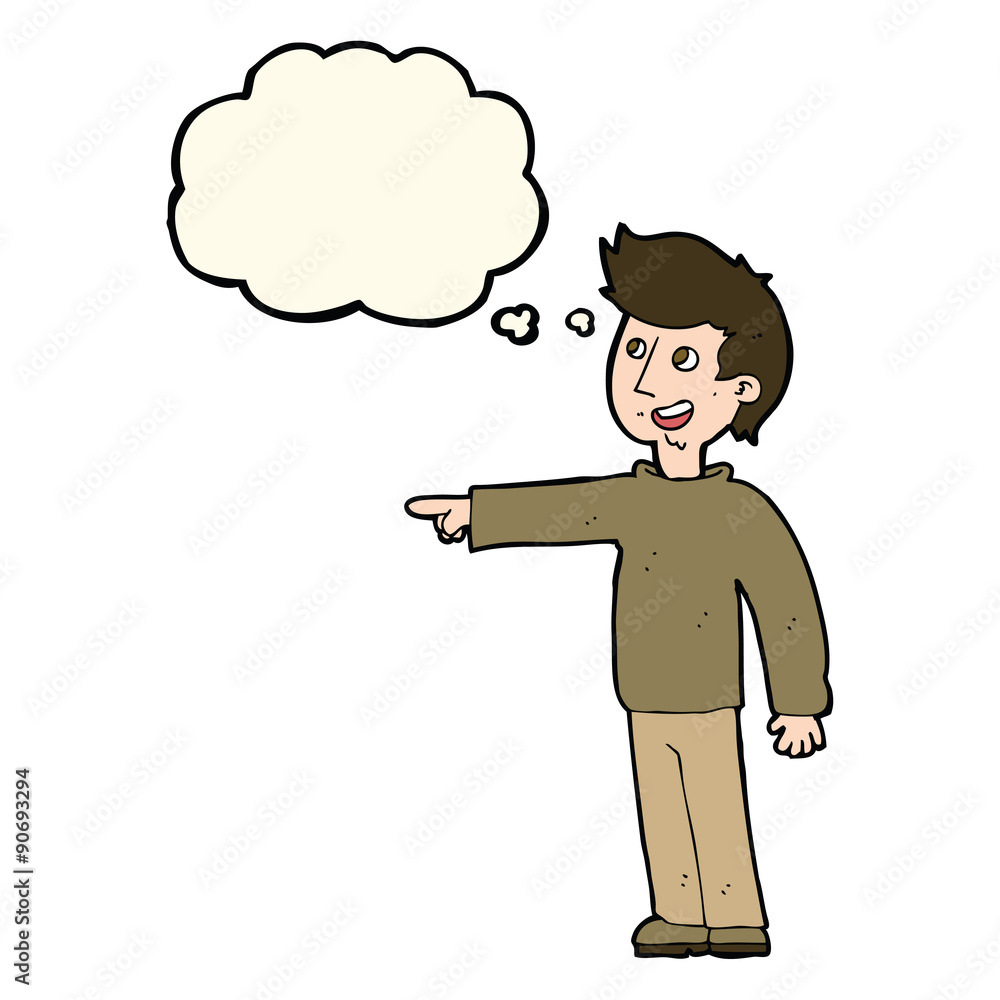 cartoon happy man pointing and laughing with thought bubble cartoon happy man pointing and laughing with thought bubble