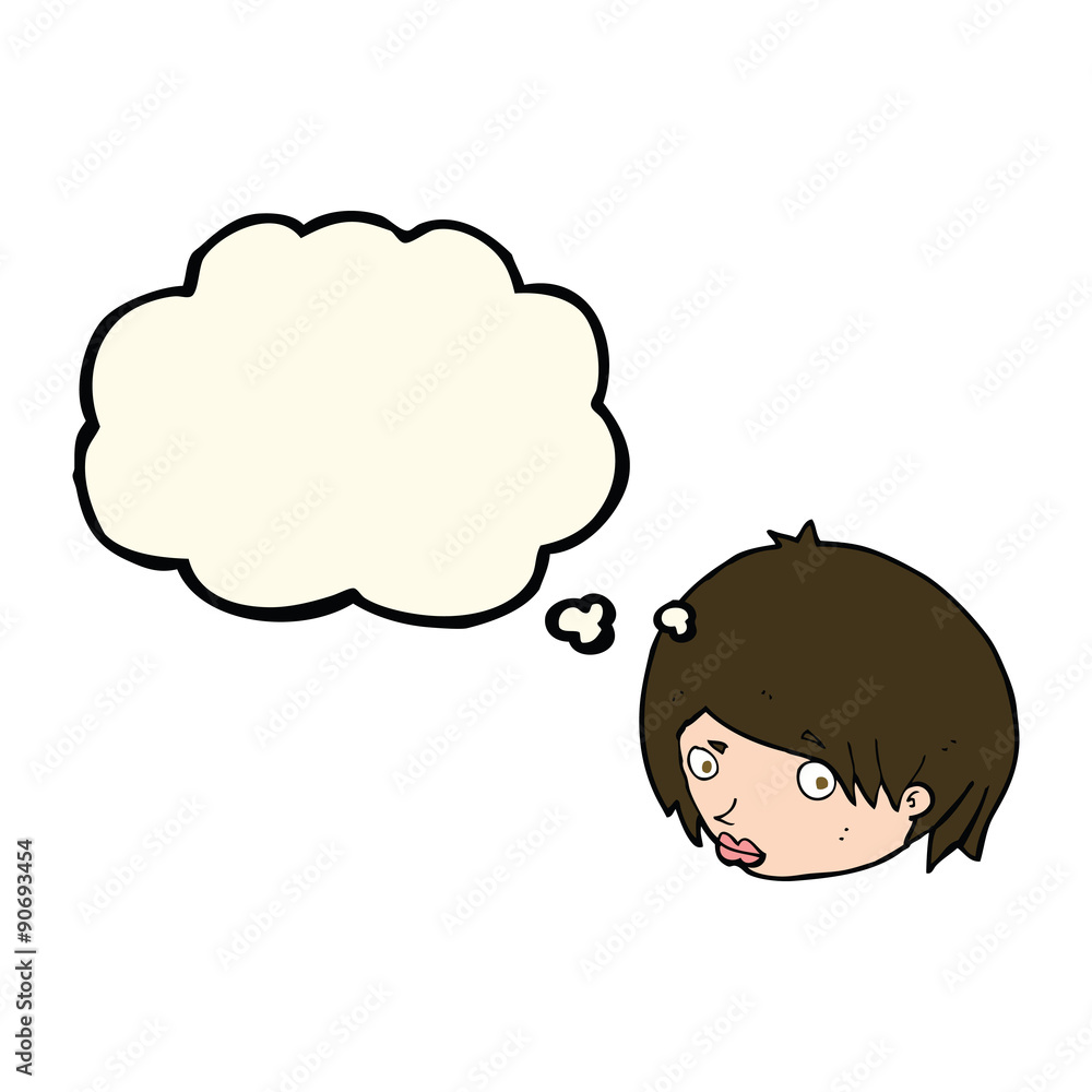 cartoon female face with raised eyebrow with thought bubble cartoon female face with raised eyebrow with thought bubble