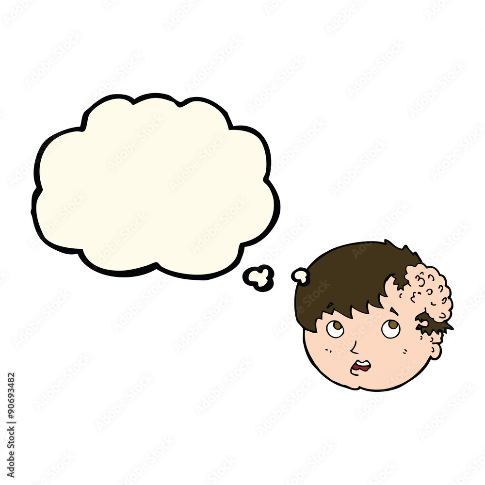 cartoon boy with ugly growth on head with thought bubble cartoon boy with ugly growth on head with thought bubble