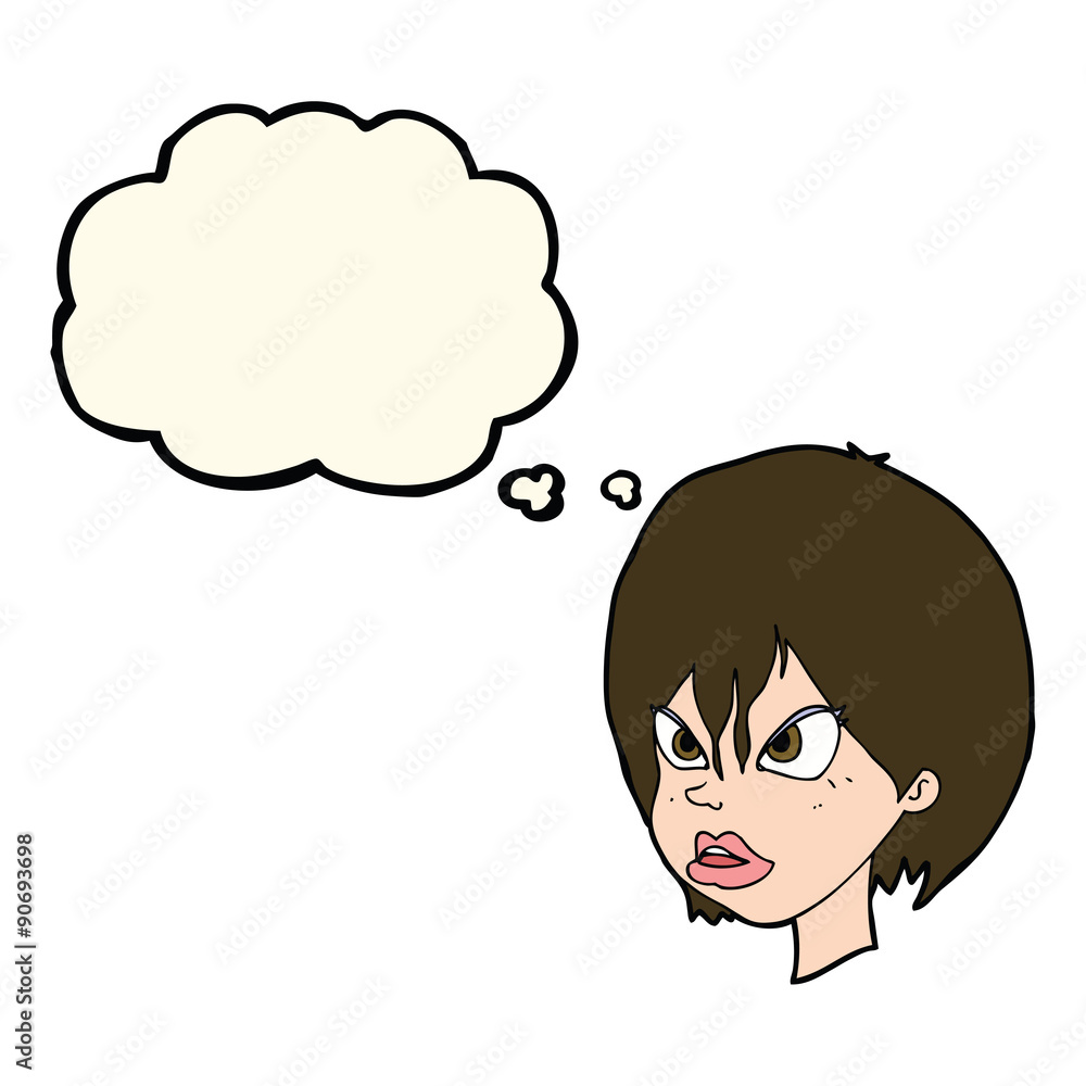 cartoon annoyed woman with thought bubble cartoon annoyed woman with thought bubble