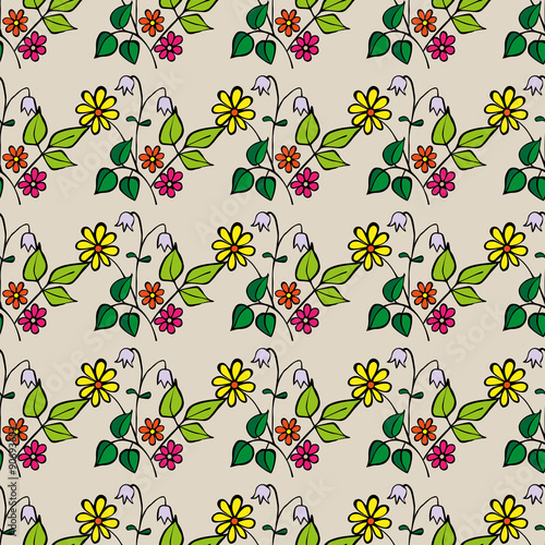 Floral seamless pattern with hand drawn flowers