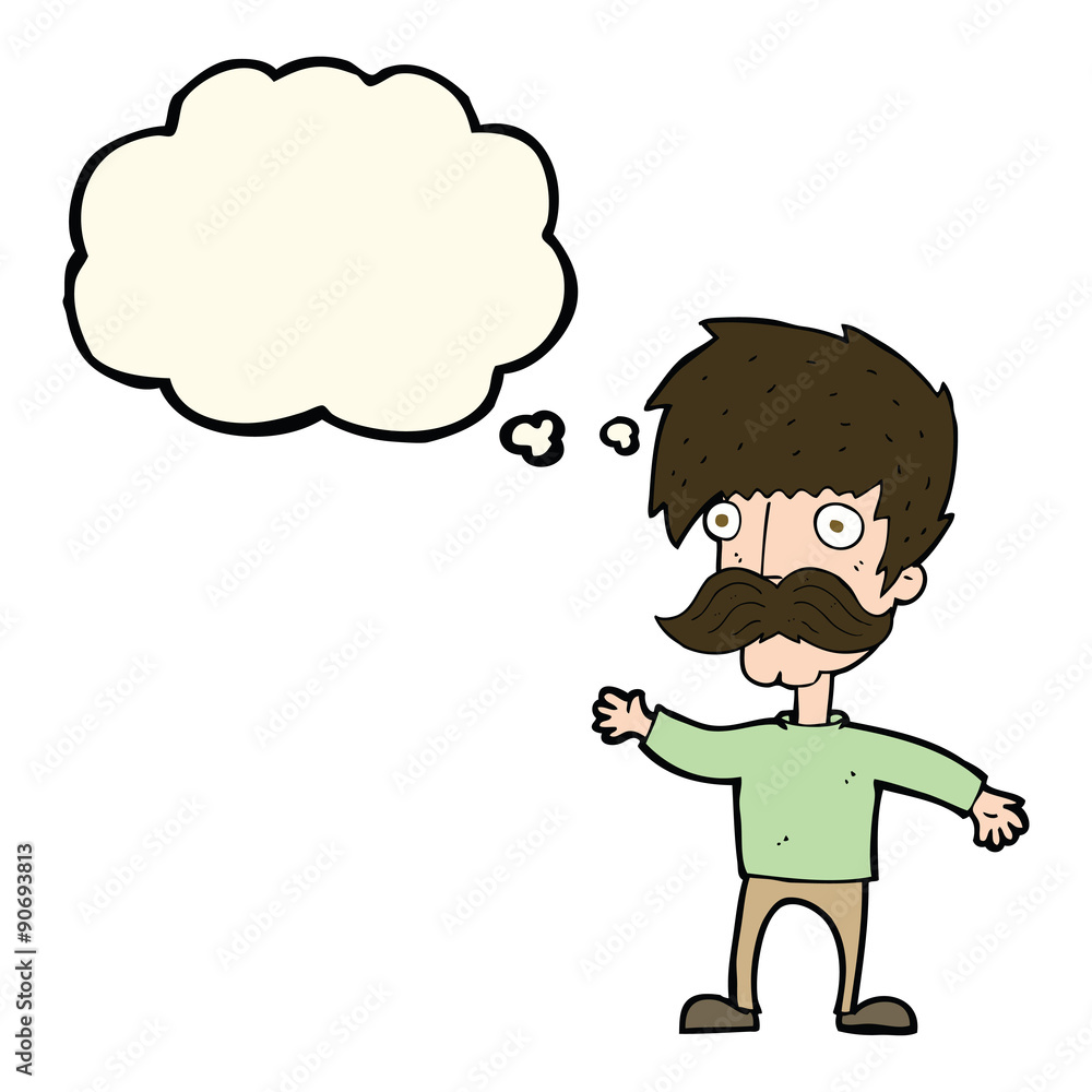 cartoon man with mustache waving with thought bubble cartoon man with mustache waving with thought bubble