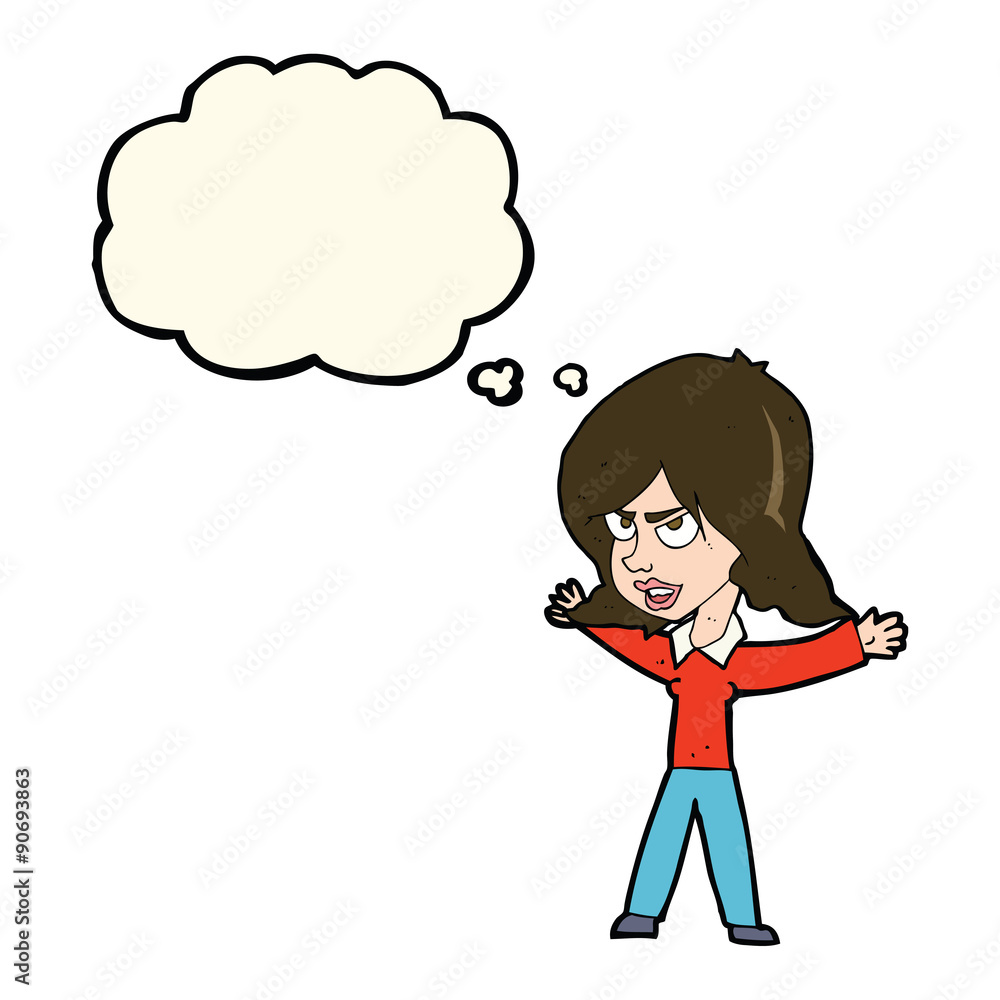 cartoon woman gesturing with thought bubble cartoon woman gesturing with thought bubble