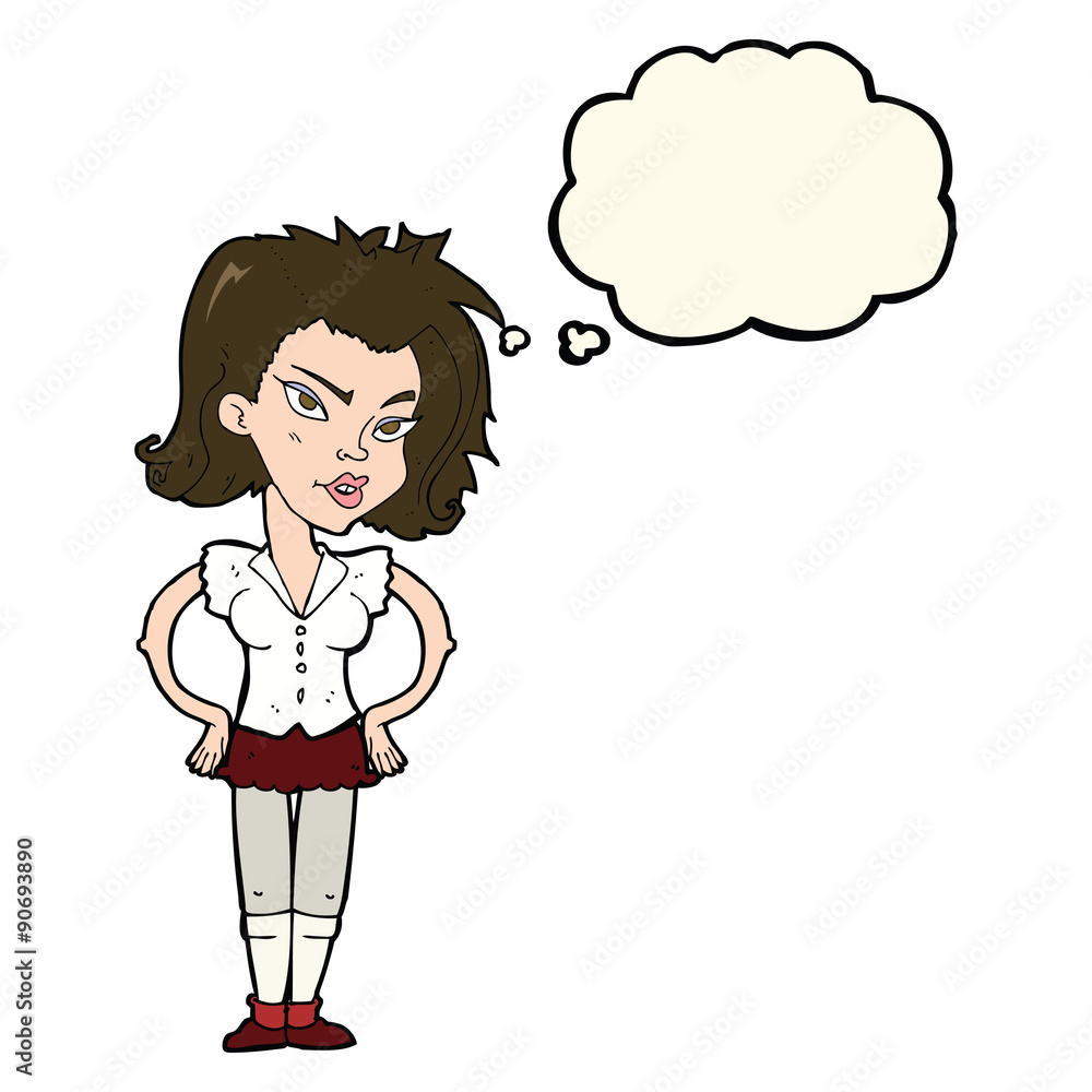 cartoon woman with hands on hips with thought bubble cartoon woman with hands on hips with thought bubble