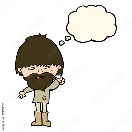 cartoon hippie man in wellington boots with thought bubble