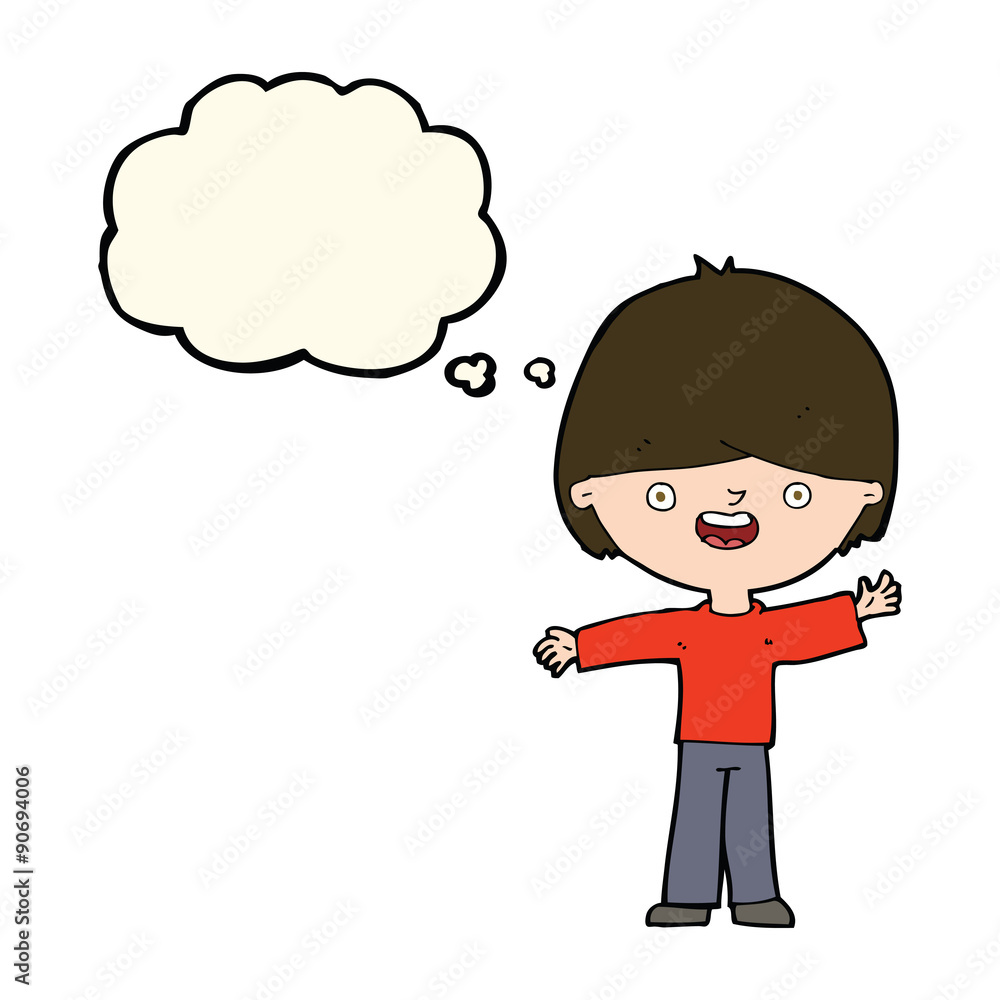cartoon happy boy with thought bubble cartoon happy boy with thought bubble