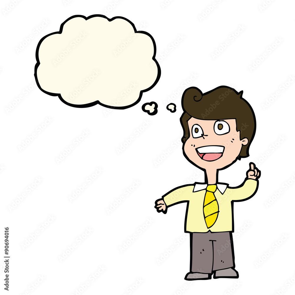 cartoon school boy raising hand with thought bubble cartoon school boy raising hand with thought bubble