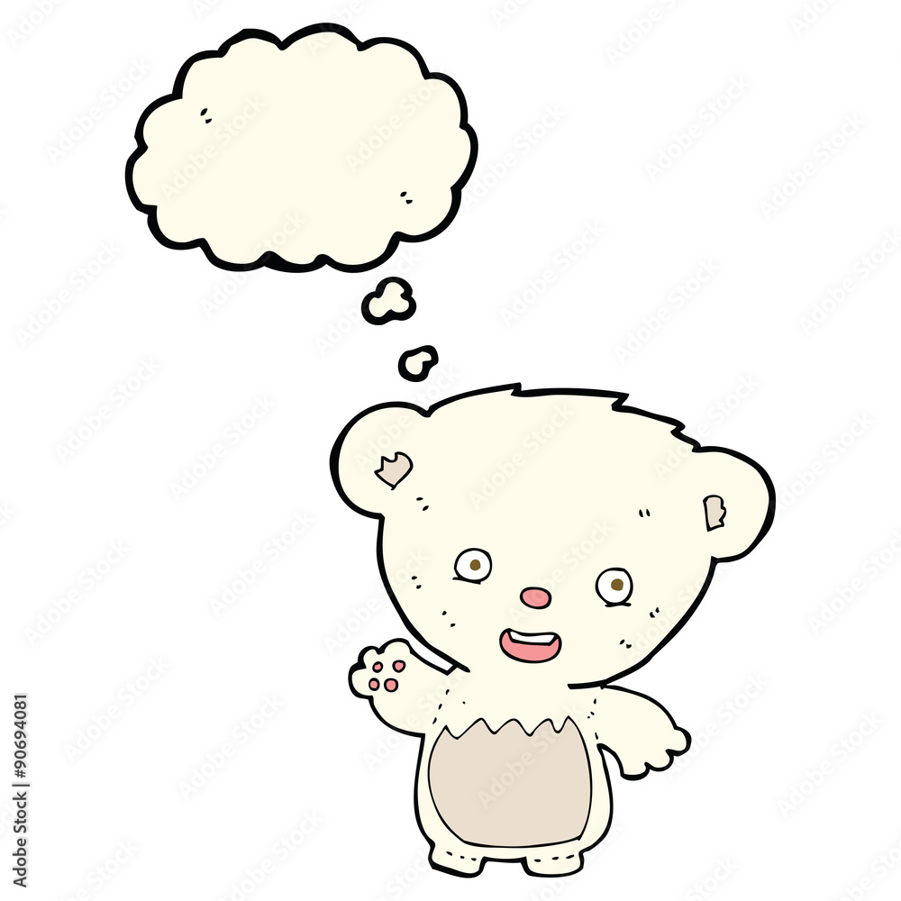 cartoon polar bear cub waving with thought bubble cartoon polar bear cub waving with thought bubble