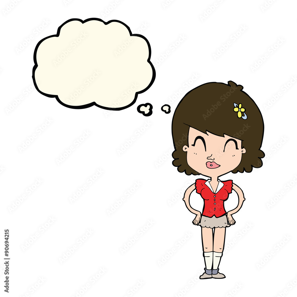 cartoon happy woman with thought bubble cartoon happy woman with thought bubble