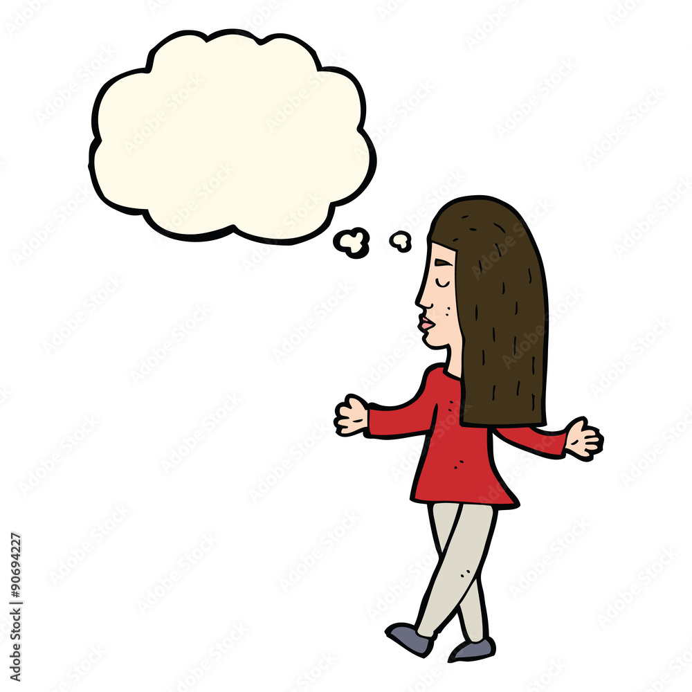 cartoon woman shrugging shoulders with thought bubble cartoon woman shrugging shoulders with thought bubble