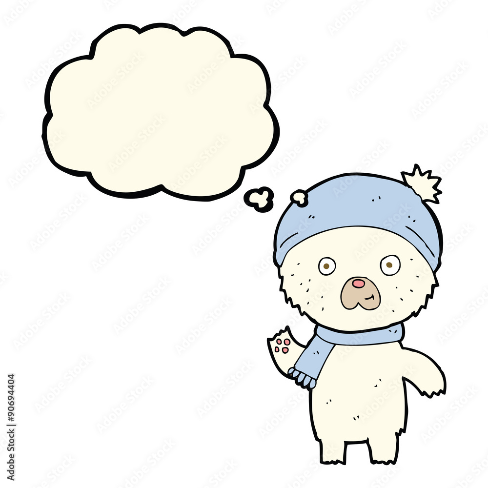 cartoon waving polar bear with thought bubble cartoon waving polar bear with thought bubble