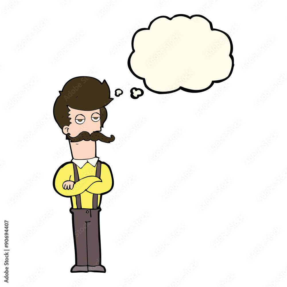 cartoon man with mustache with thought bubble cartoon man with mustache with thought bubble