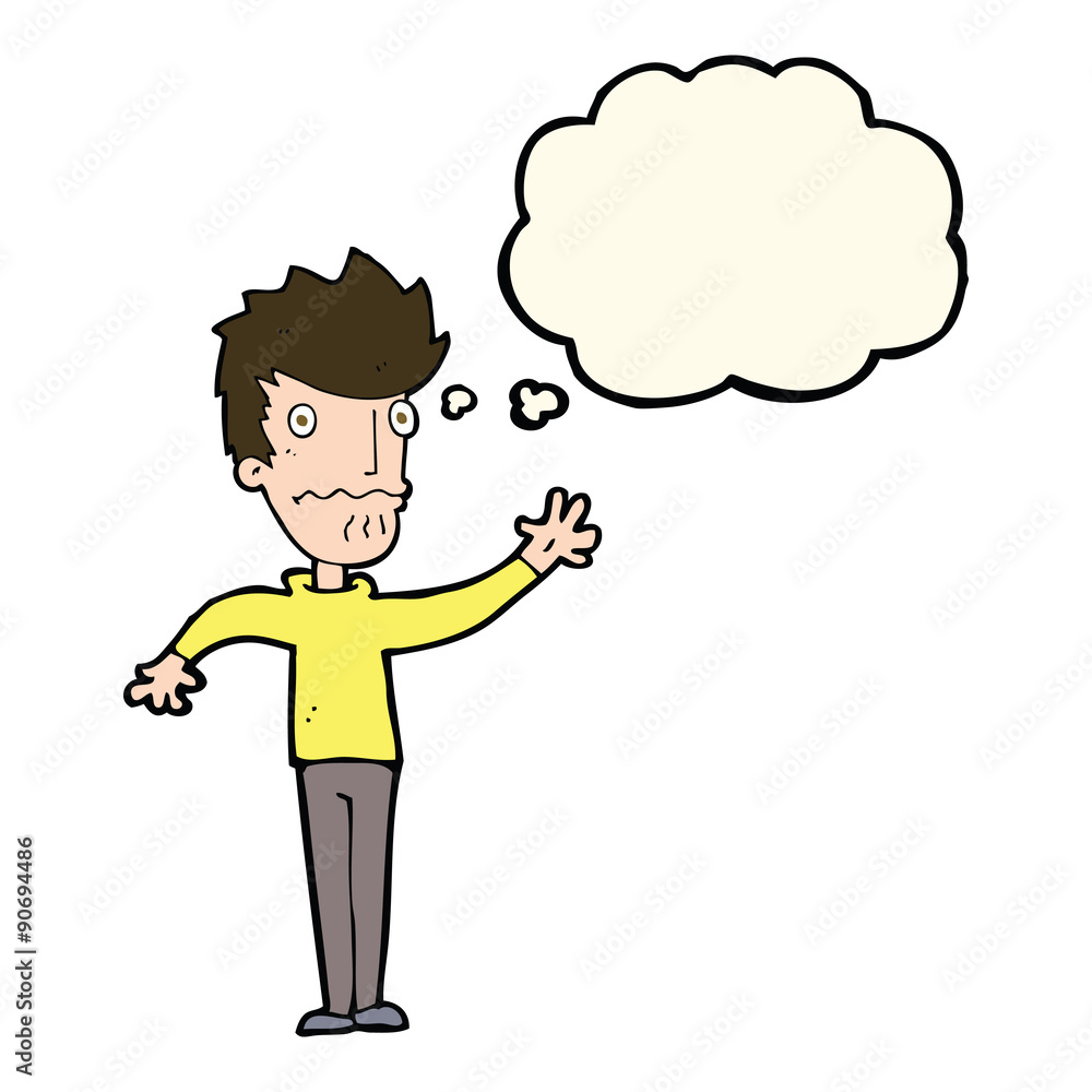 cartoon worried man reaching out with thought bubble cartoon worried man reaching out with thought bubble