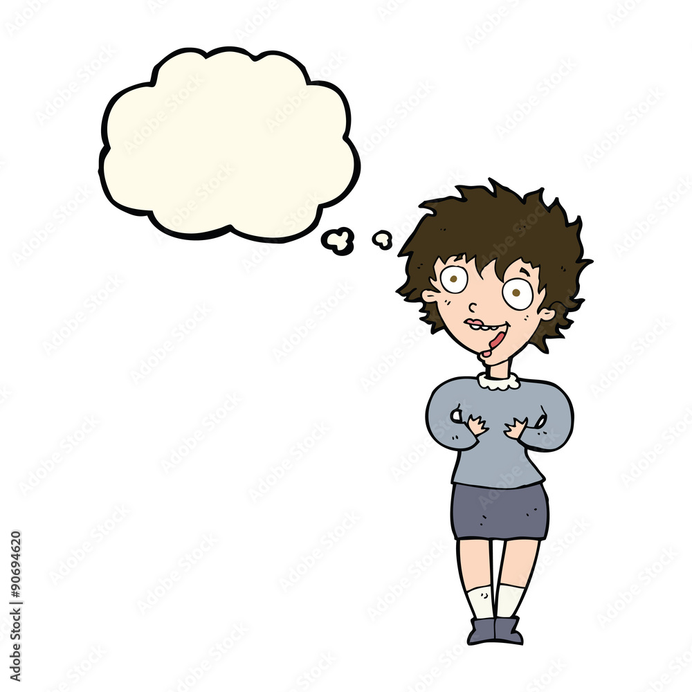 cartoon excited woman with thought bubble cartoon excited woman with thought bubble