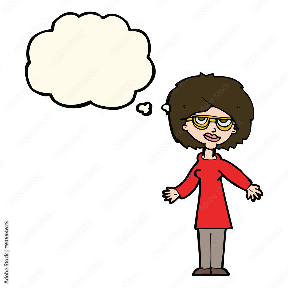 cartoon woman wearing glasses with thought bubble cartoon woman wearing glasses with thought bubble