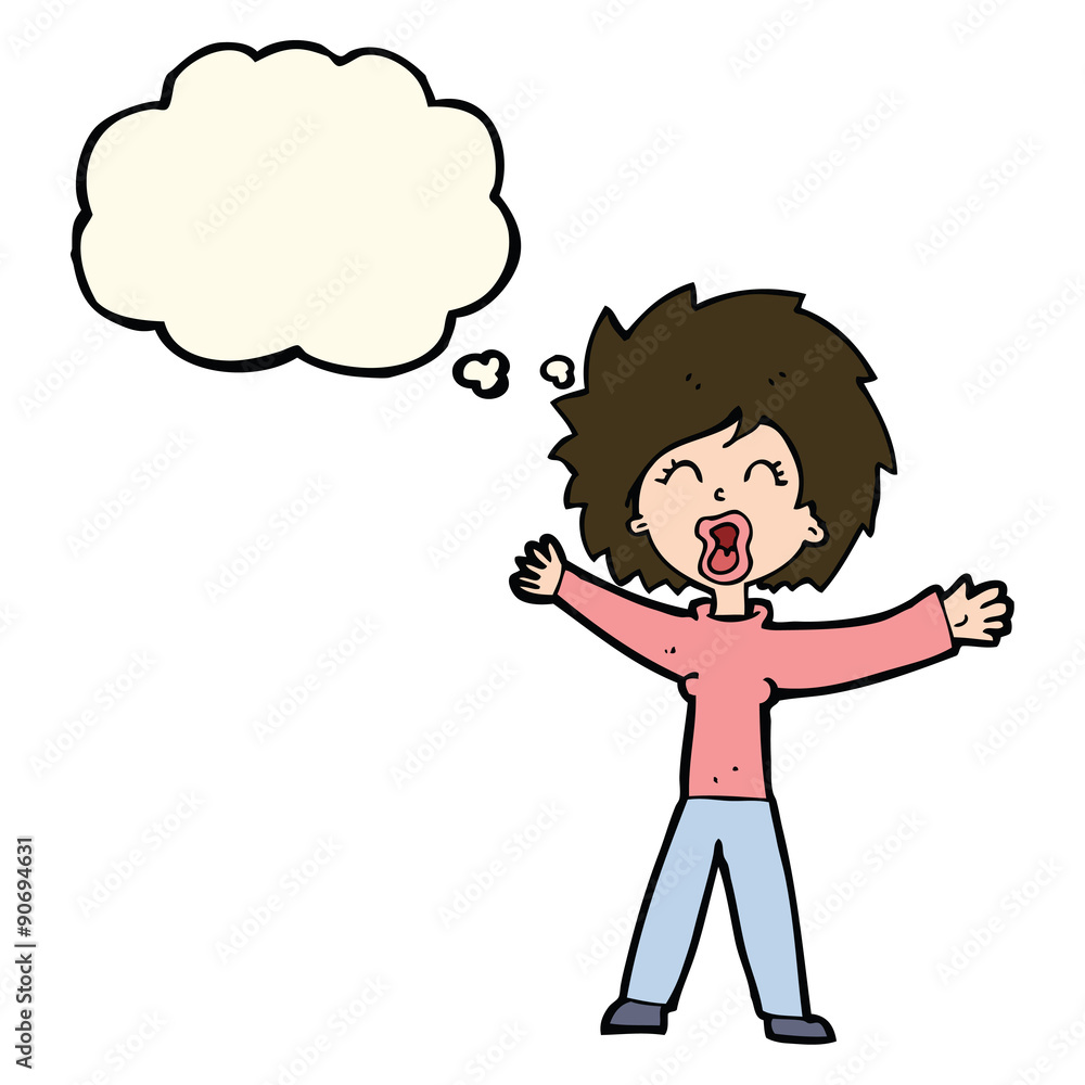 cartoon woman shouting with thought bubble cartoon woman shouting with thought bubble