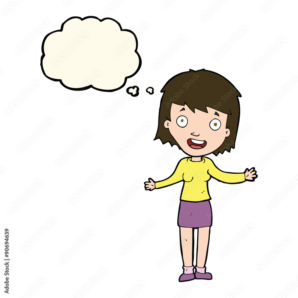 cartoon excited woman with thought bubble cartoon excited woman with thought bubble