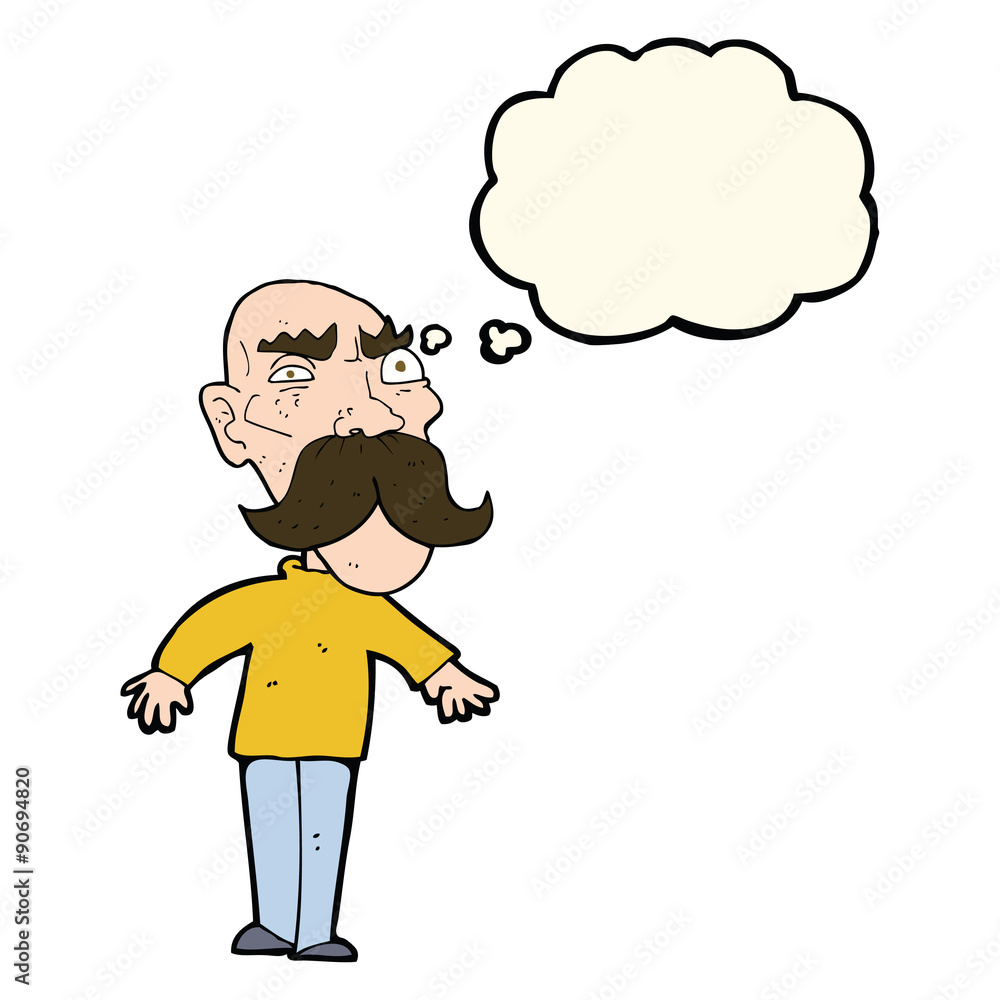 cartoon angry old man with thought bubble