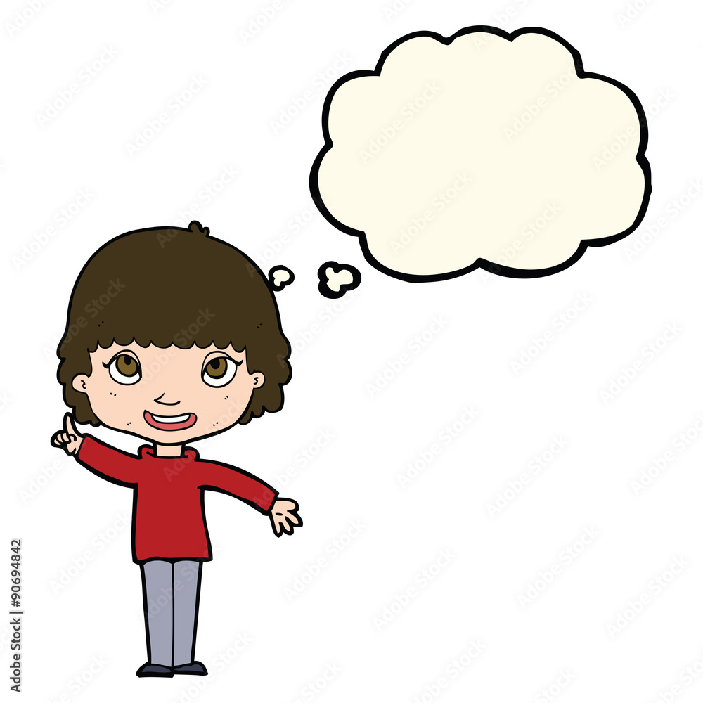 cartoon woman with idea with thought bubble cartoon woman with idea with thought bubble