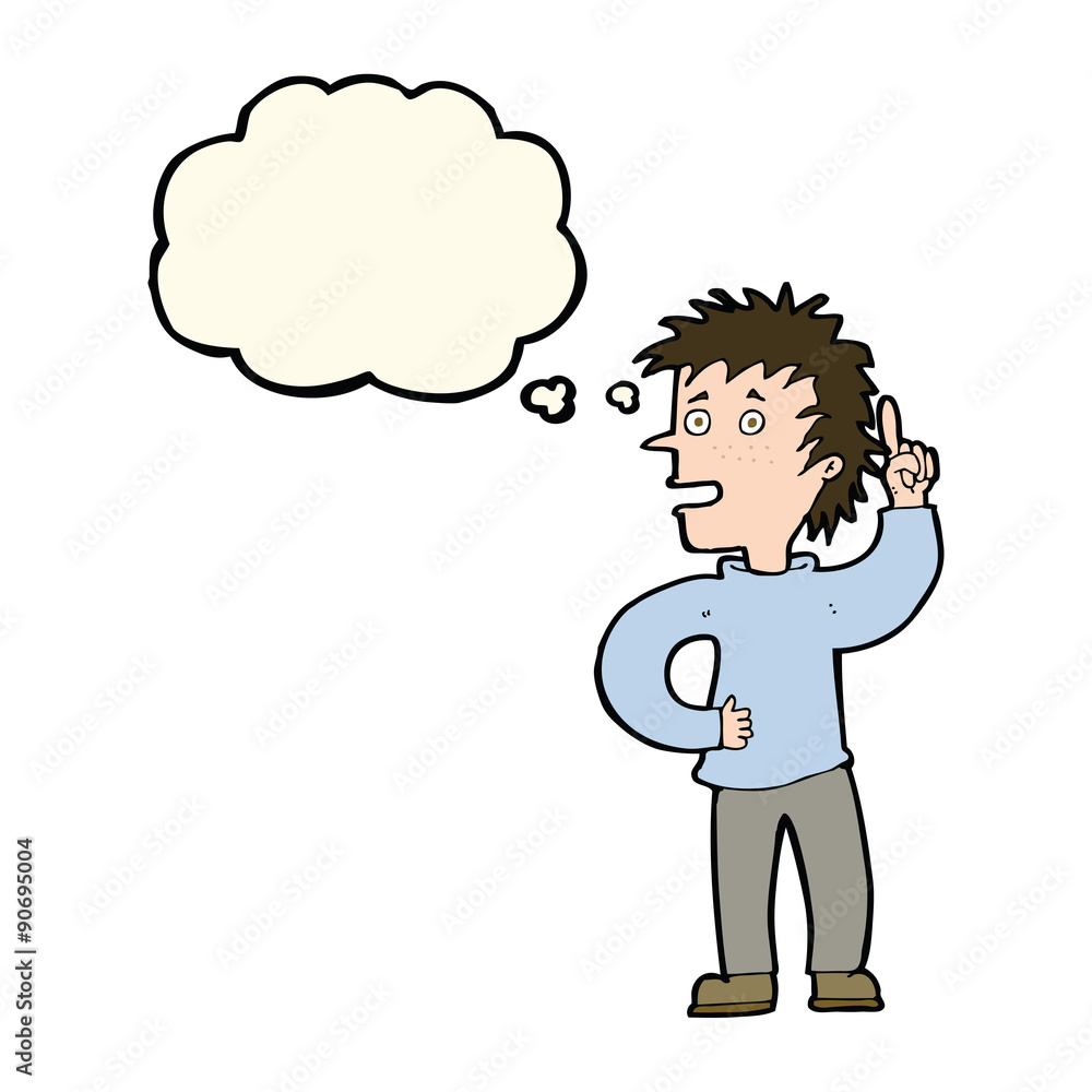 cartoon boy with idea with thought bubble cartoon boy with idea with thought bubble