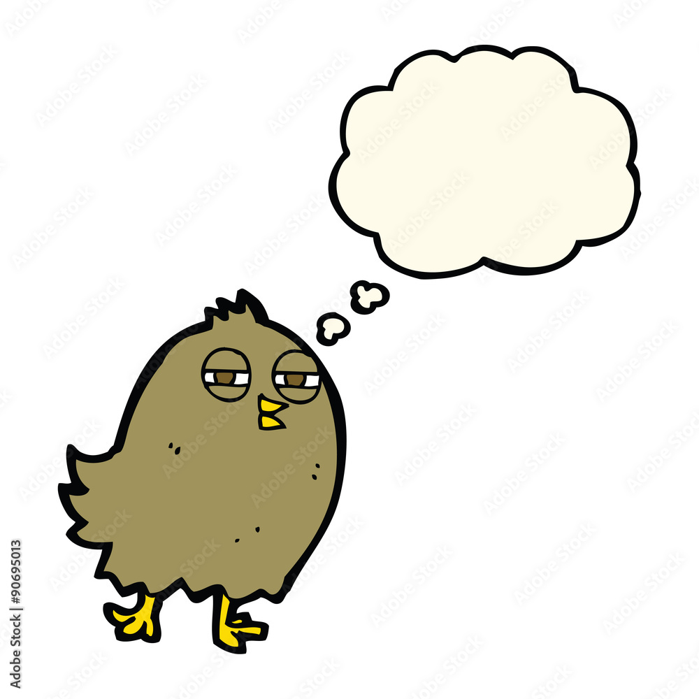 funny cartoon bird with thought bubble funny cartoon bird with thought bubble