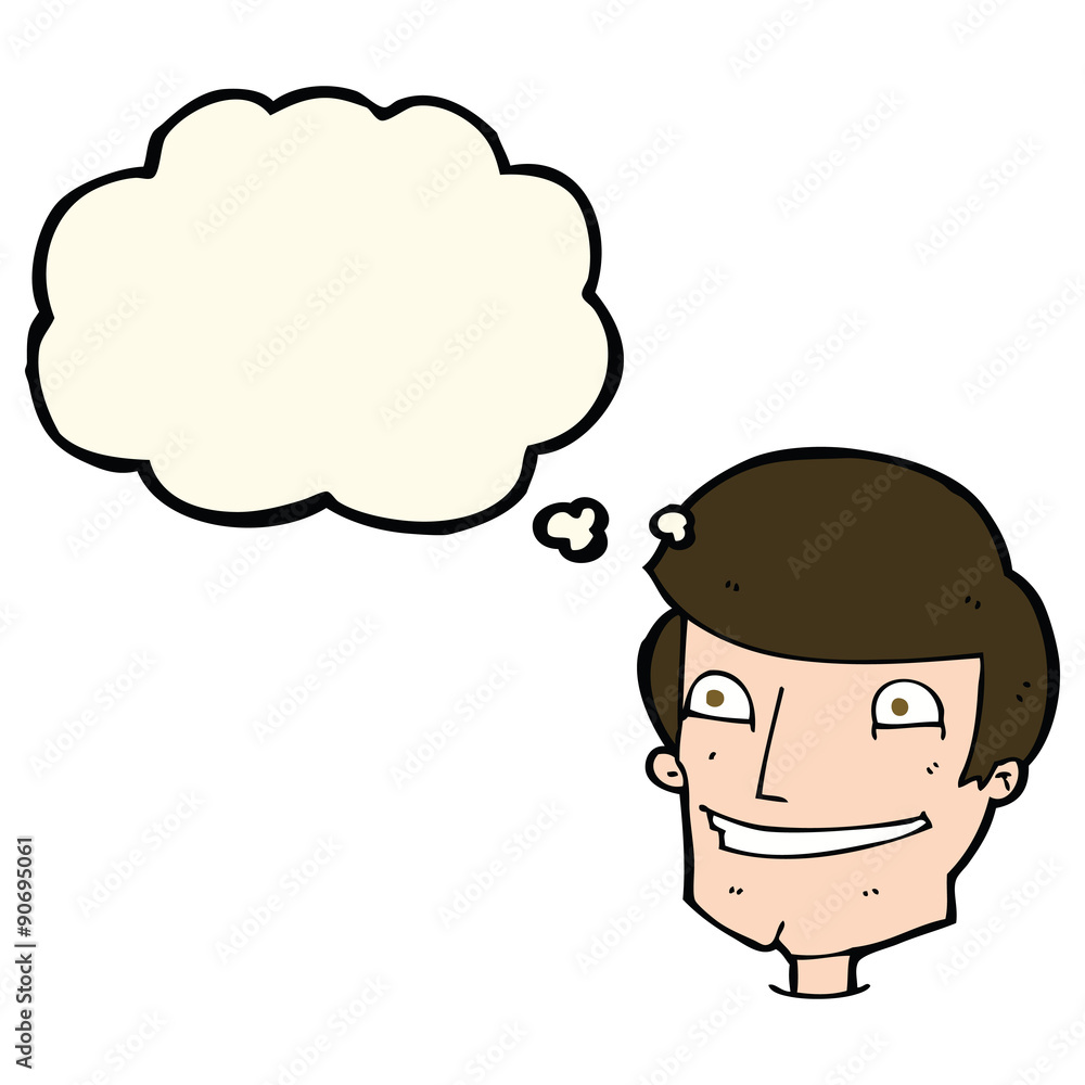 cartoon grinning man with thought bubble cartoon grinning man with thought bubble