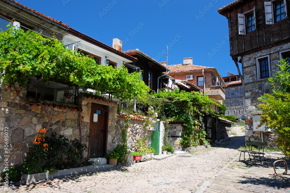 Typical street in old town of Sozopol, Bulgaria