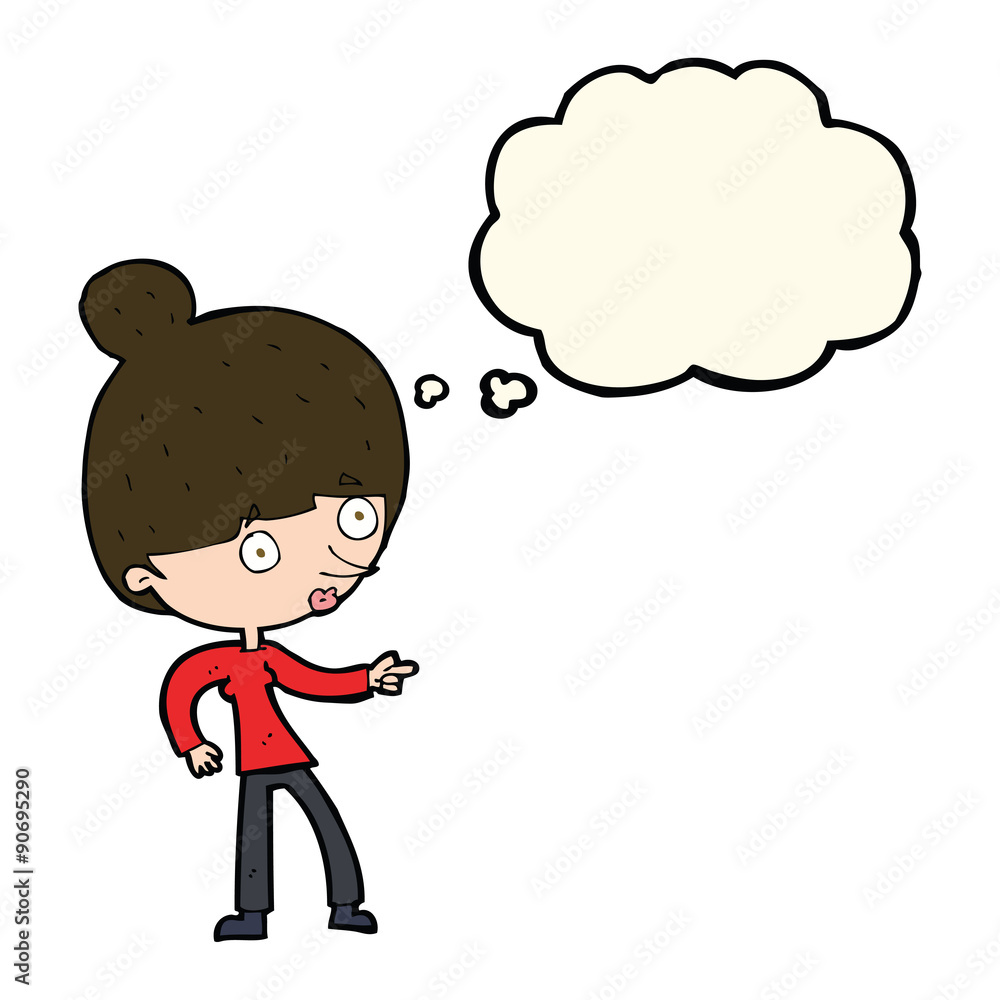 cartoon woman pointing with thought bubble cartoon woman pointing with thought bubble