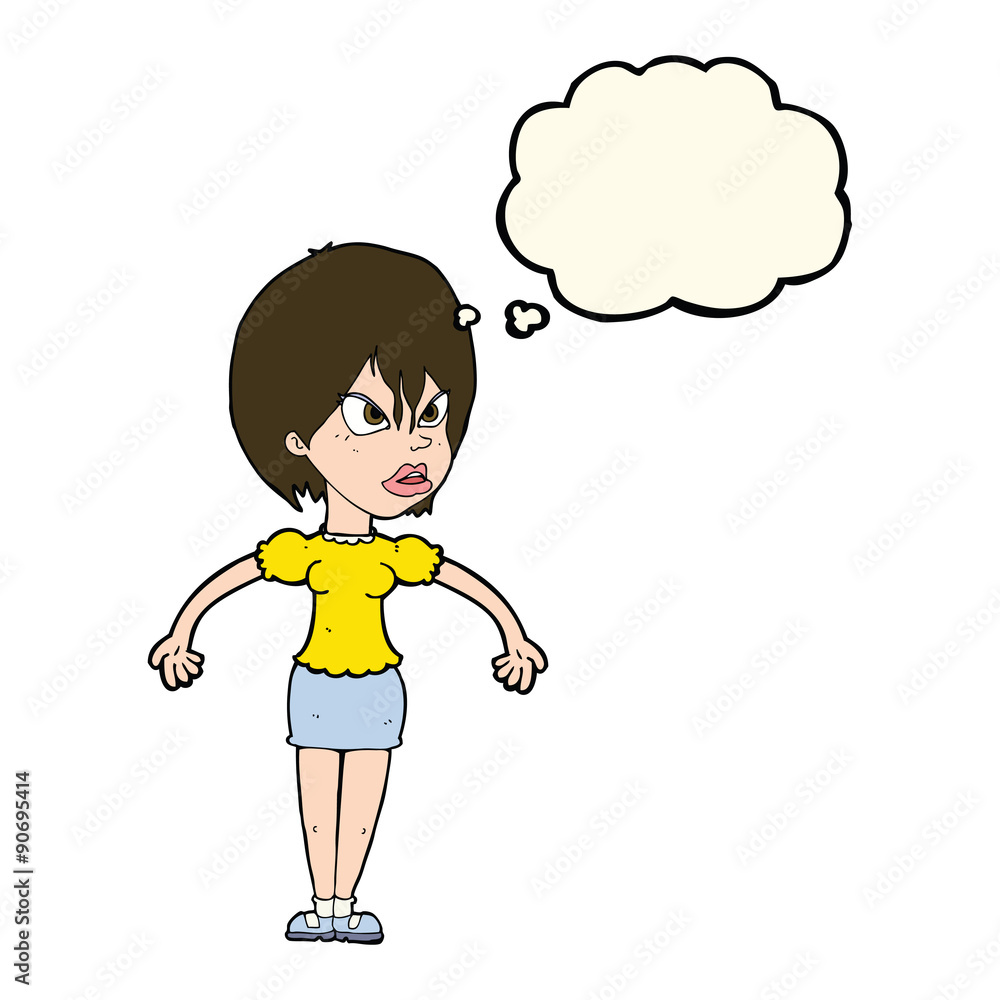 cartoon annoyed woman with thought bubble cartoon annoyed woman with thought bubble