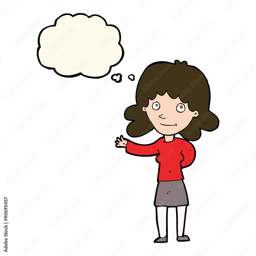 cartoon friendly woman with thought bubble cartoon friendly woman with thought bubble