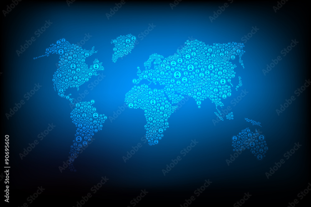 People  man woman element on world map,connection network concep