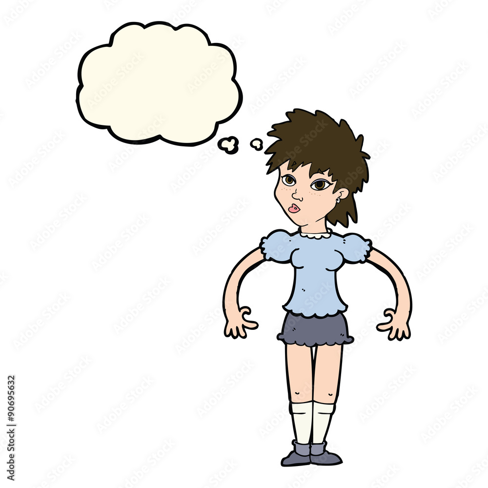 cartoon curious woman with thought bubble cartoon curious woman with thought bubble