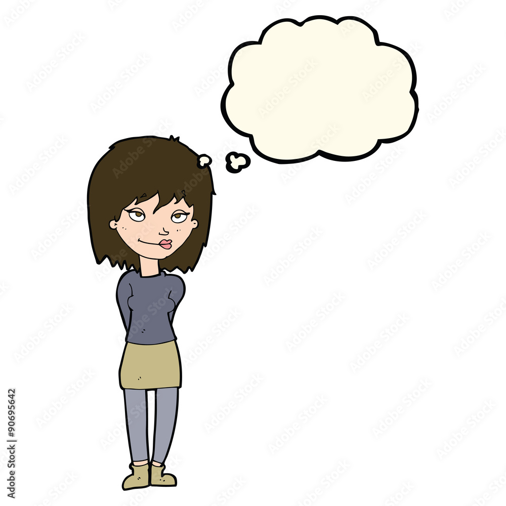 cartoon happy woman with thought bubble cartoon happy woman with thought bubble