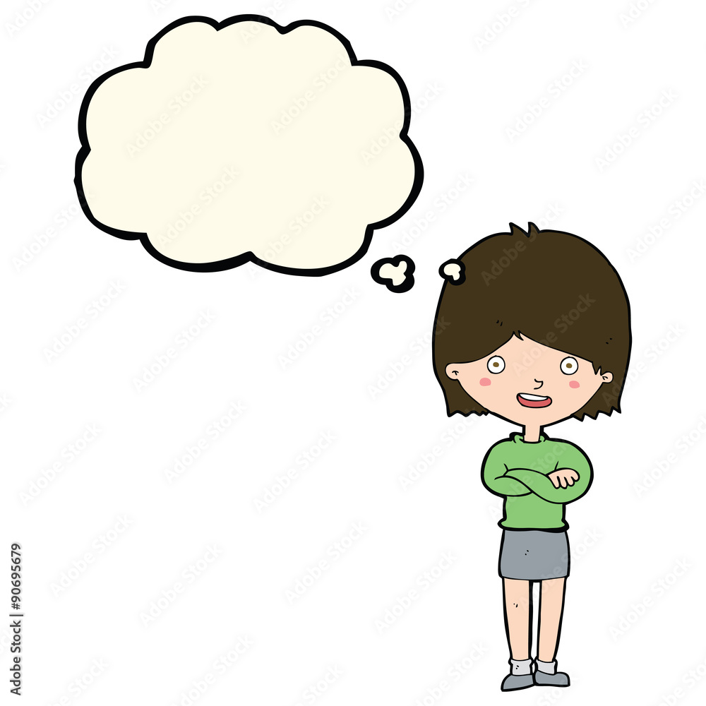 cartoon happy woman with thought bubble cartoon happy woman with thought bubble