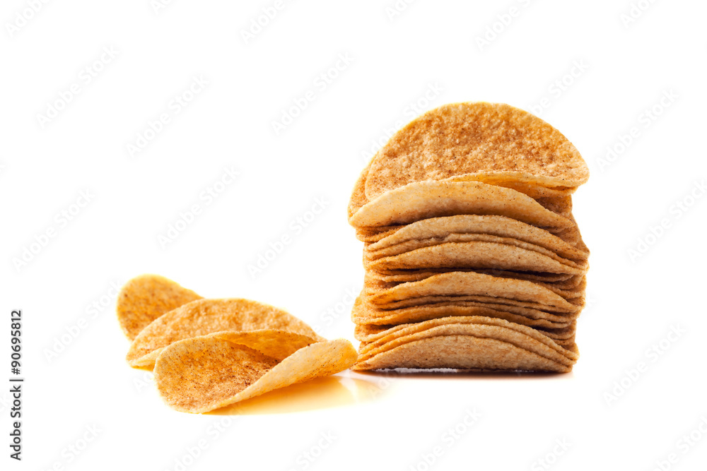 potato chips pile on white background potato chips pile on white background