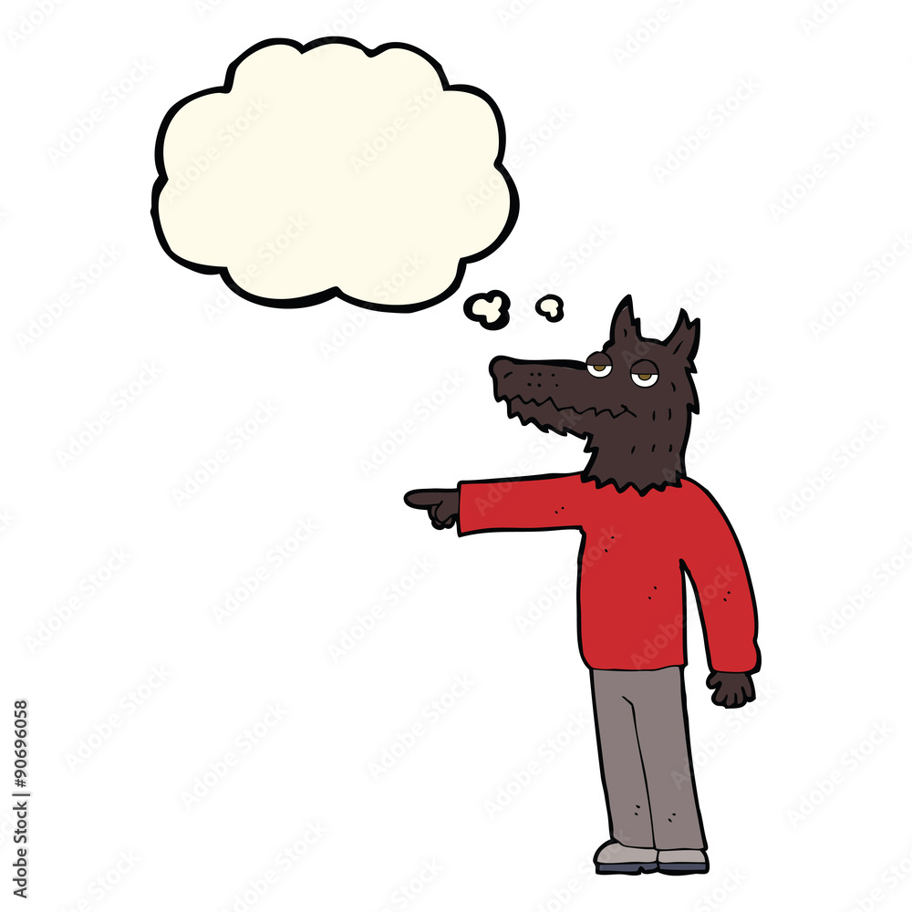 cartoon wolf man pointing with thought bubble cartoon wolf man pointing with thought bubble