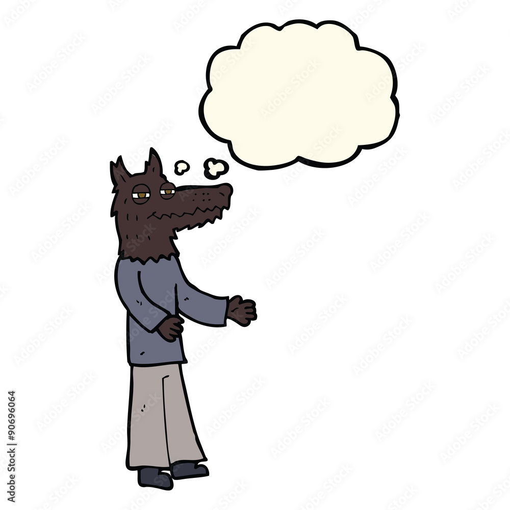 cartoon wolf man with thought bubble cartoon wolf man with thought bubble