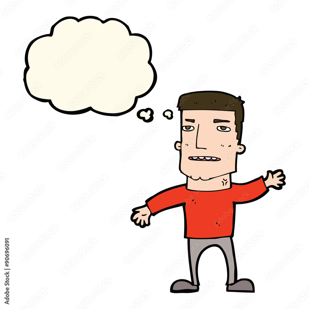 cartoon waving stressed man with thought bubble cartoon waving stressed man with thought bubble