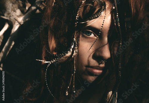 Silhouette Stylish Woman Face with Dreadlocks