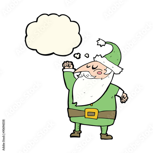 cartoon santa claus punching air with thought bubble