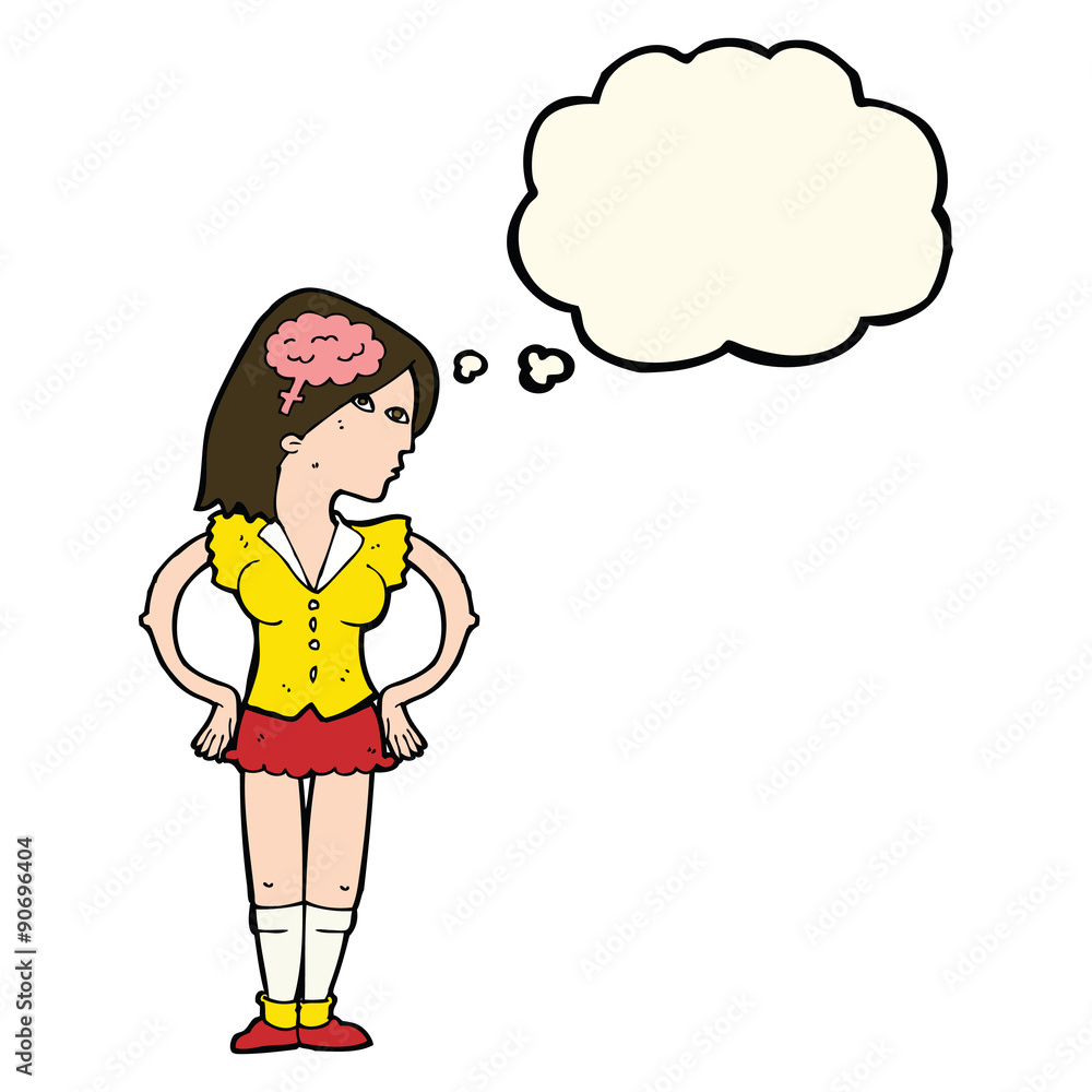 Fototapeta cartoon intelligent woman with thought bubble