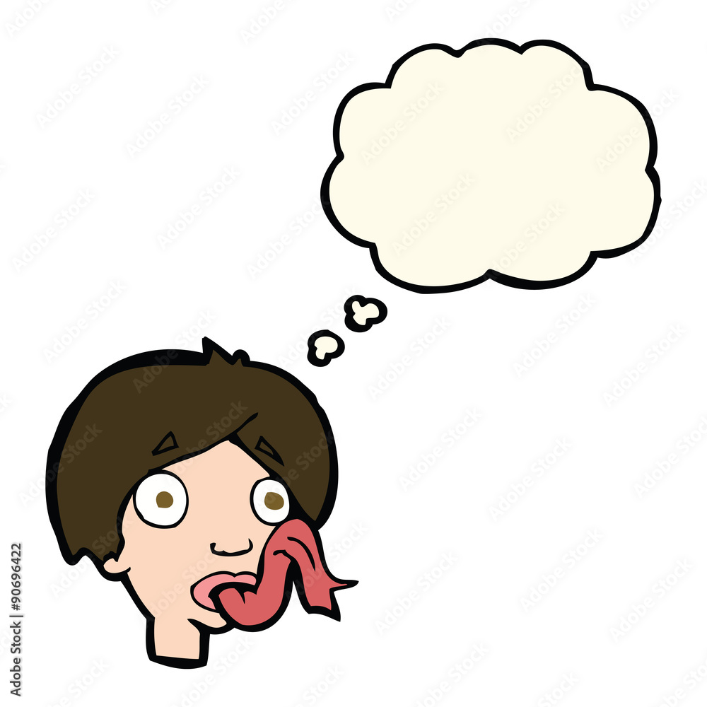 cartoon head sticking out tongue with thought bubble cartoon head sticking out tongue with thought bubble
