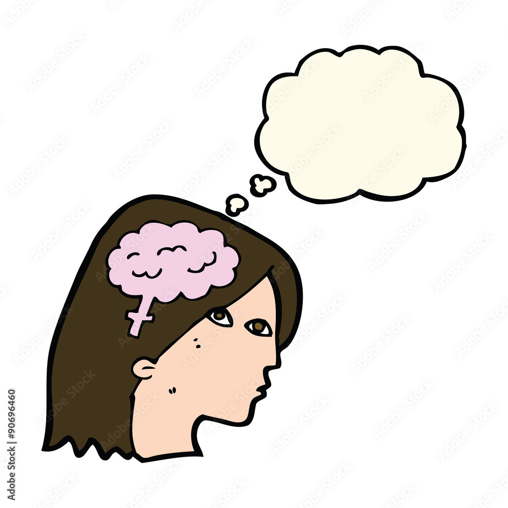 cartoon female head with brain symbol with thought bubble cartoon female head with brain symbol with thought bubble