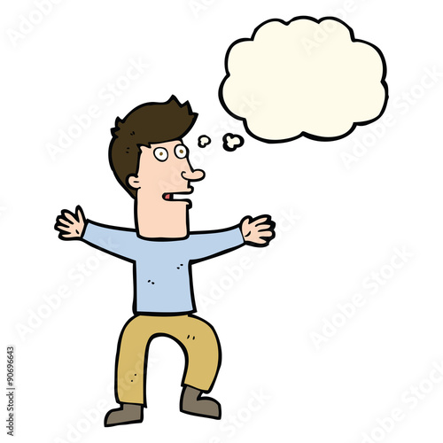 cartoon startled man with thought bubble