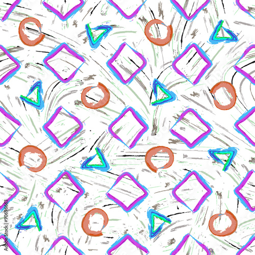 Creative geometric seamless pattern with watercolor figures